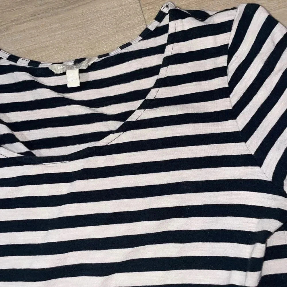OFF WHITE/BLACK BANANA REPUBLIC RELAXED FIT DRESS 3/4” SLEEVES SIZE XTRA LARGE - Picture 8 of 16